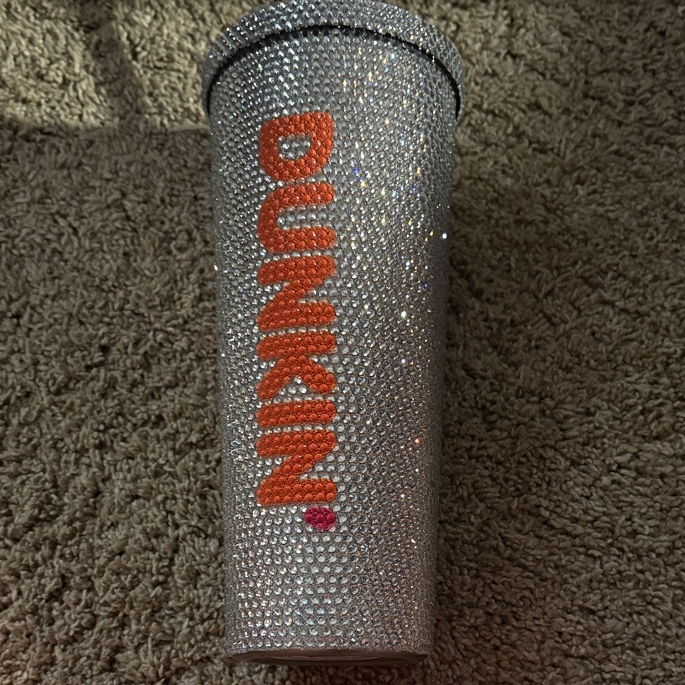 Dunkin' Silver and Orange Rhinestone Tumbler
